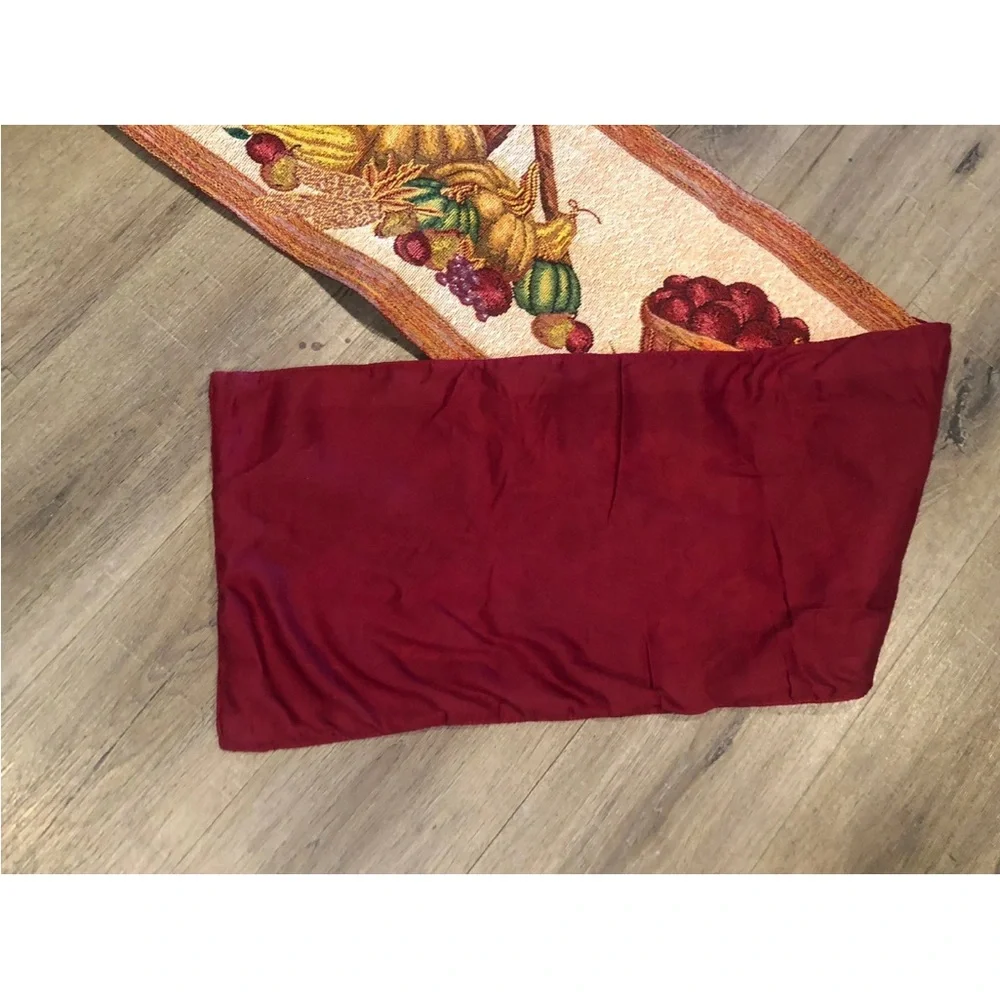 Thanksgiving Fall Tapestry Table Runner Pumpkins Grapes‎ Apple Basket 70x12